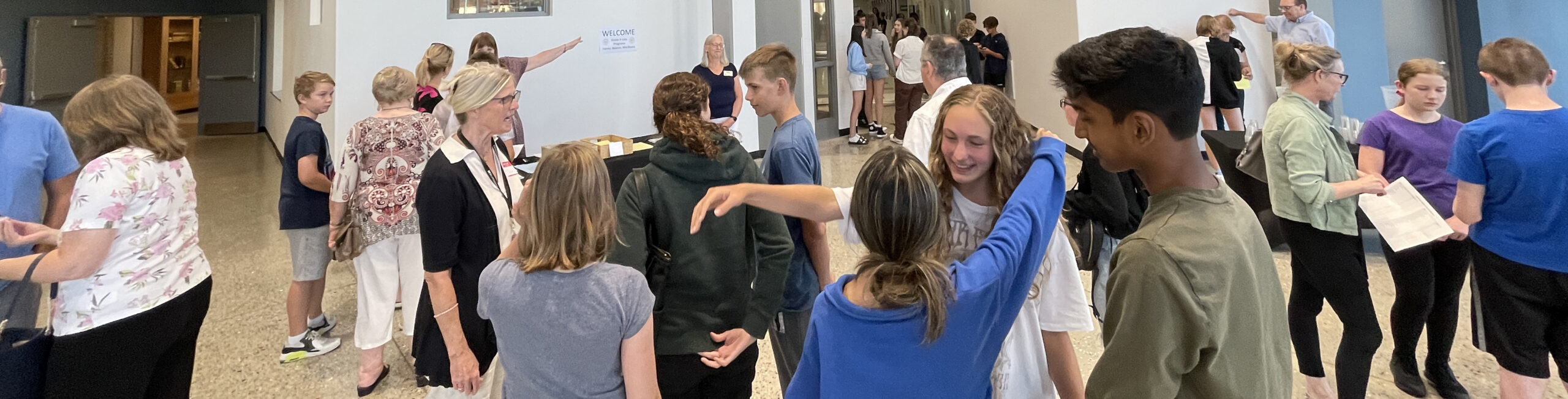 Parent and students gathered in the lobby.
