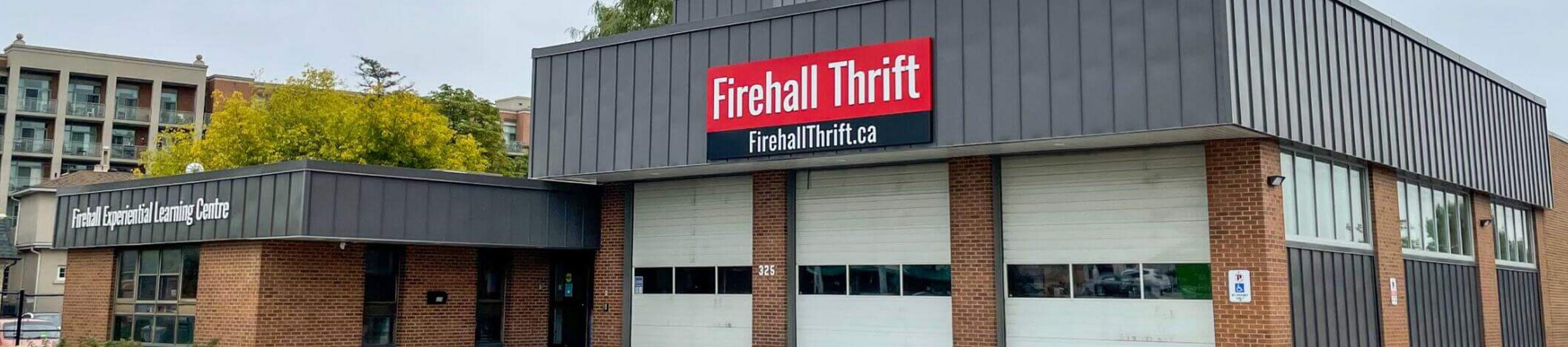 Exterior shot of the Fire Hall Thrift building